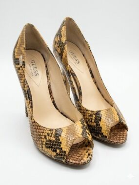 GUESS by Marciano Women’s Snakeskin Peep Toe Heels Size 9.5